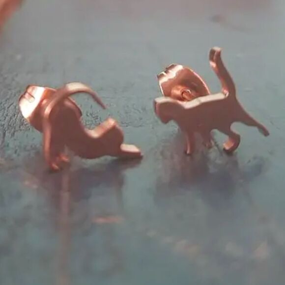 Pouncing Cats Stainless Steel and Gold Plated Stud Earrings - Picture 6 of 6